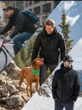 Men's Black Heated Hooded Outdoor Jacket - Versatile Cold-Weather Coat